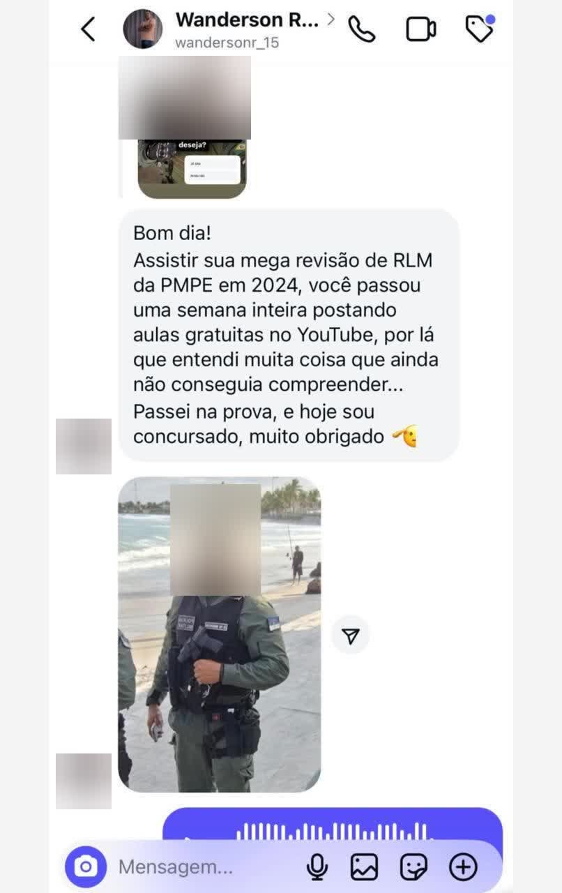 Depoimento de aprovado na PM-PE
