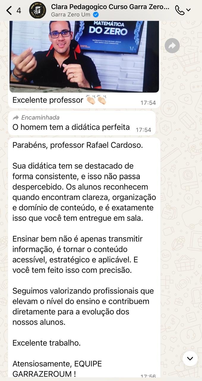 Print de elogio institucional sobre a didática do professor